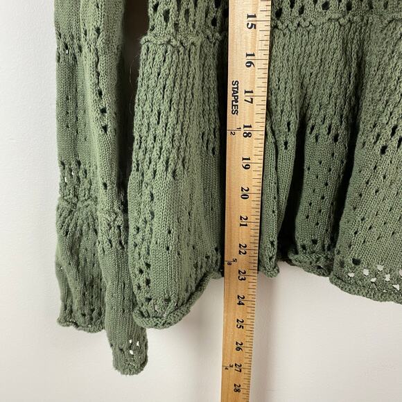 Pilcro Olive Pointelle Knit Peplum Top Size S Fairy Boho Cottagecore Oversized - Picture 6 of 10